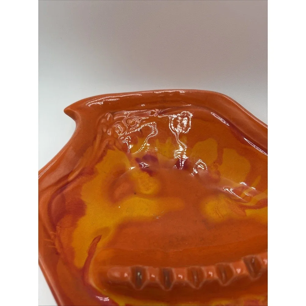 Vtg Retro MCM Ashtray‎ Flame Orange  California Pottery DL 717 USA Abstract